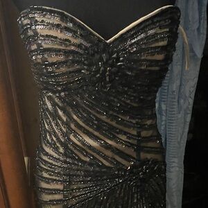 JVN Strapless Black Sequin Sheath Dress